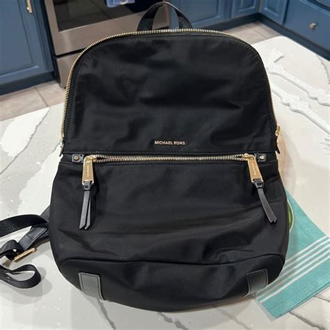 michael kors nylon backpack black gold zipper